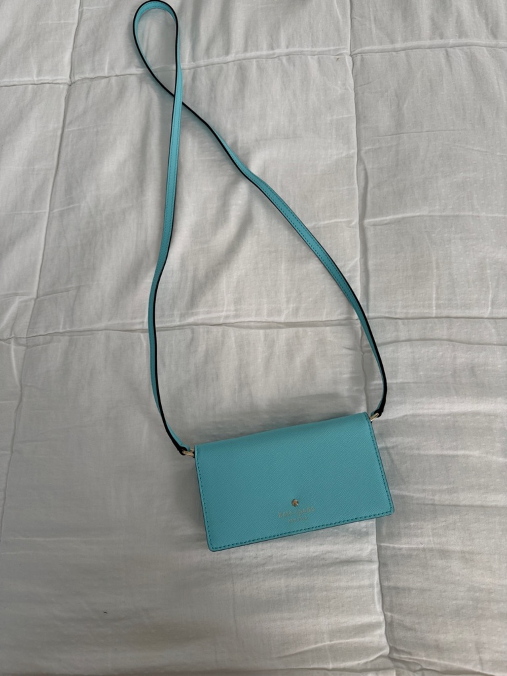 Kate Spade Turquoise Crossbody Wallet Bag with Gold Accent
